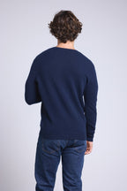 Victor Heart Round Neck Jumper - Navy Blue and White - Men