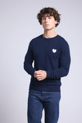 Victor Heart Round Neck Jumper - Navy Blue and White - Men