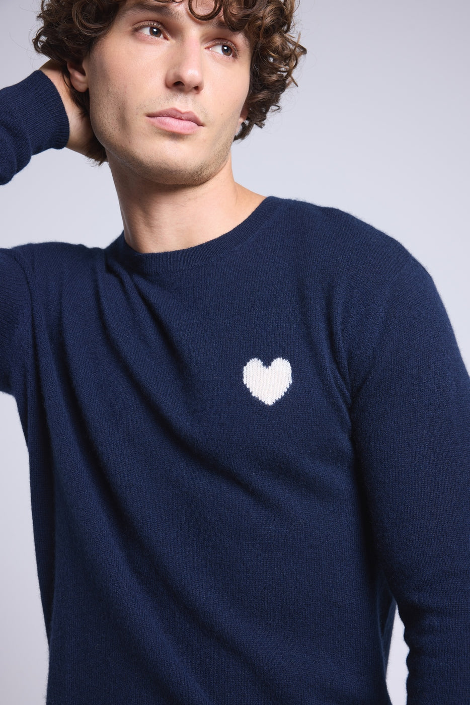 Victor Heart Round Neck Jumper - Navy Blue and White - Men