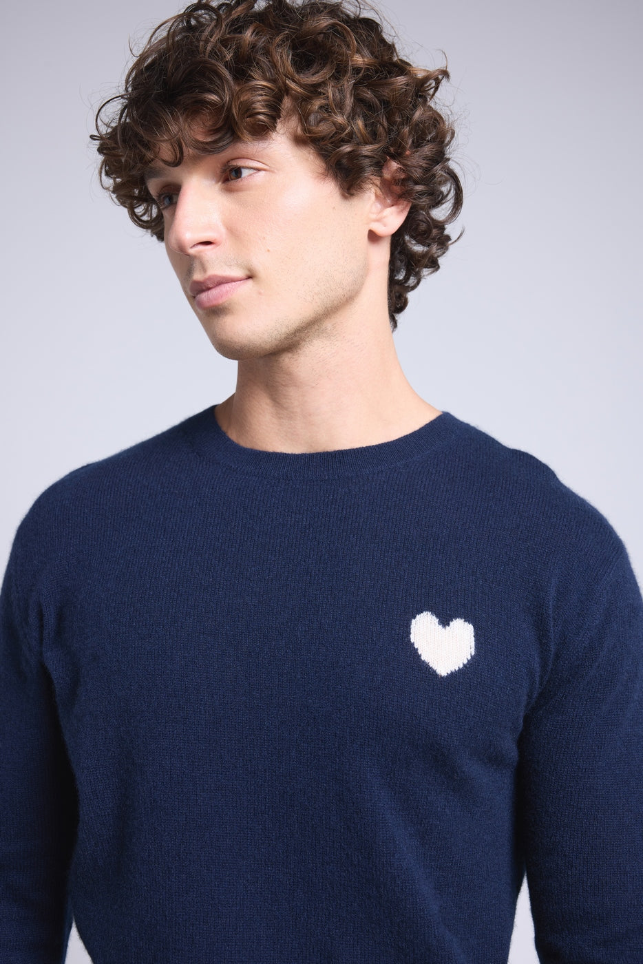 Victor Heart Round Neck Jumper - Navy Blue and White - Men