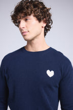 Victor Heart Round Neck Jumper - Navy Blue and White - Men