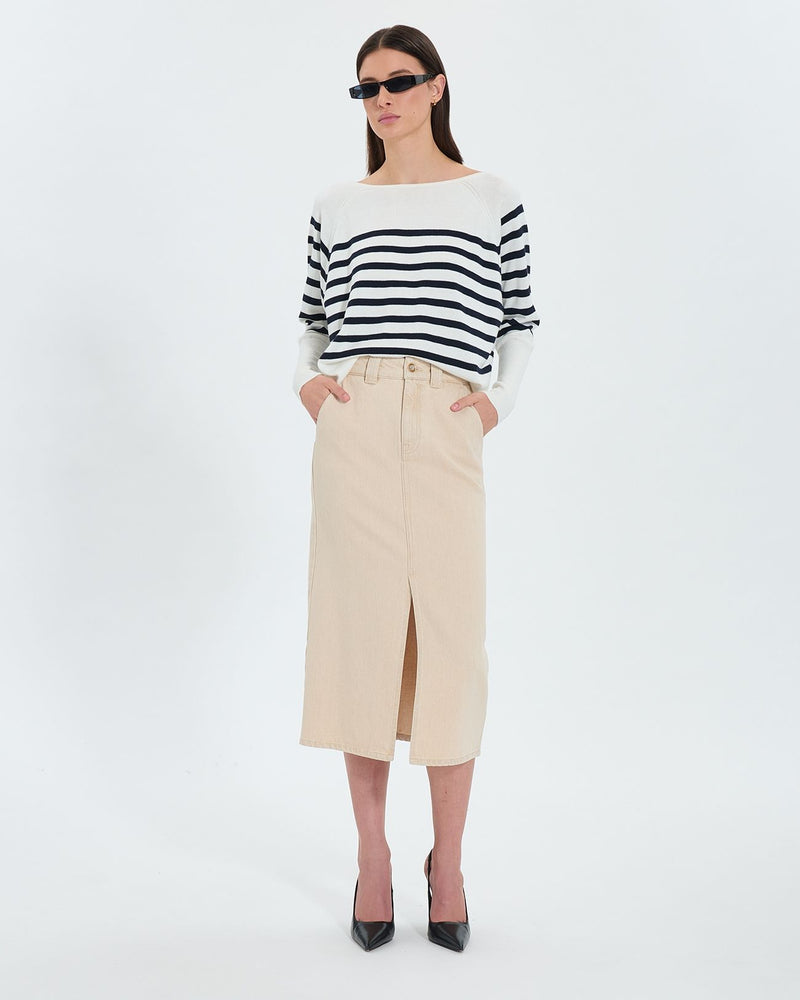 Jupe longue en jean beige_1