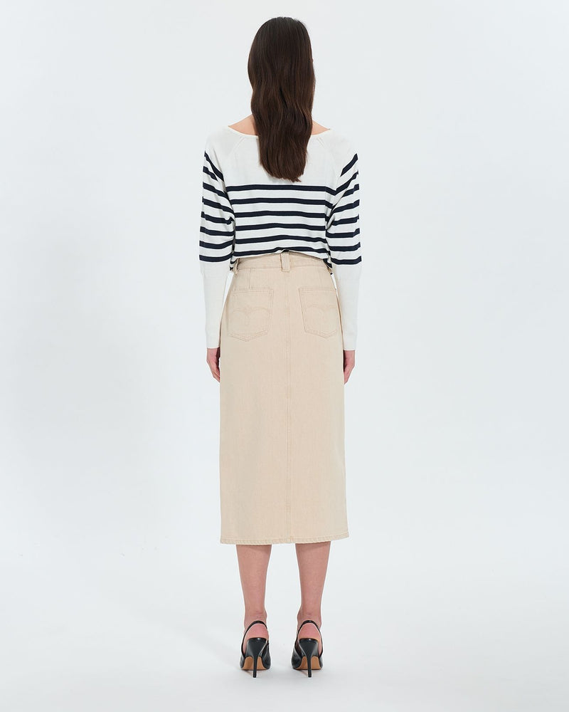 Jupe longue en jean beige_3