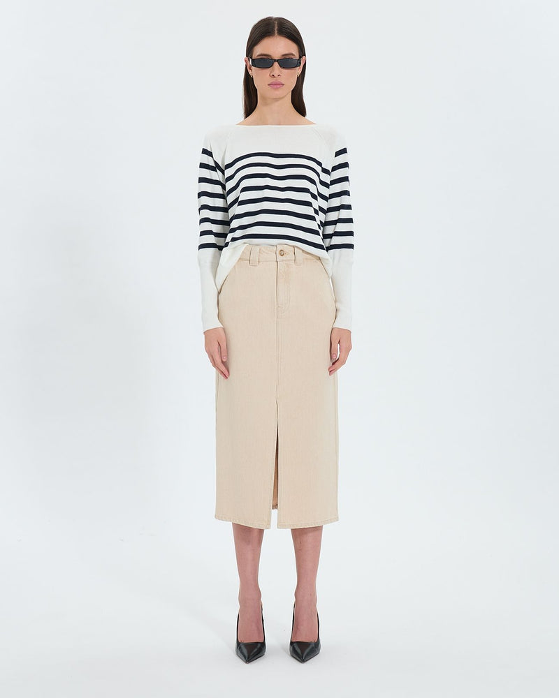 Jupe longue en jean beige_4