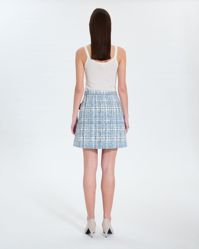 Jupe courte style tweed bleue_3