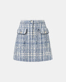 Jupe courte style tweed bleue_5
