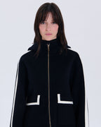Manteau en laine bicolore nocturne contour cuir_2