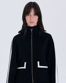 Manteau en laine bicolore nocturne contour cuir_2