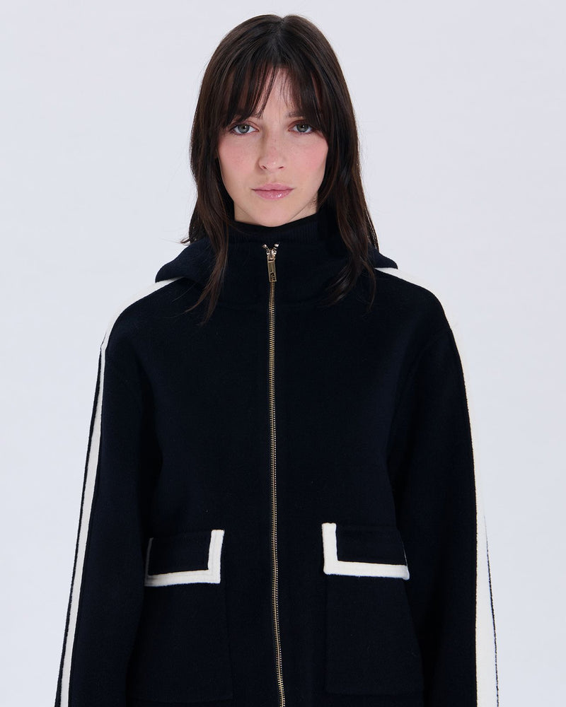 Manteau en laine bicolore nocturne contour cuir_2
