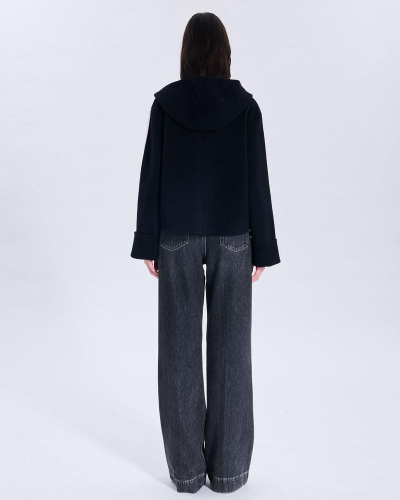 Manteau en laine bicolore nocturne contour cuir_3