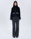 Manteau en laine bicolore nocturne contour cuir_4