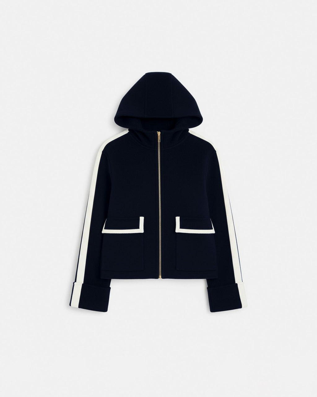 Manteau en laine bicolore nocturne contour cuir_5