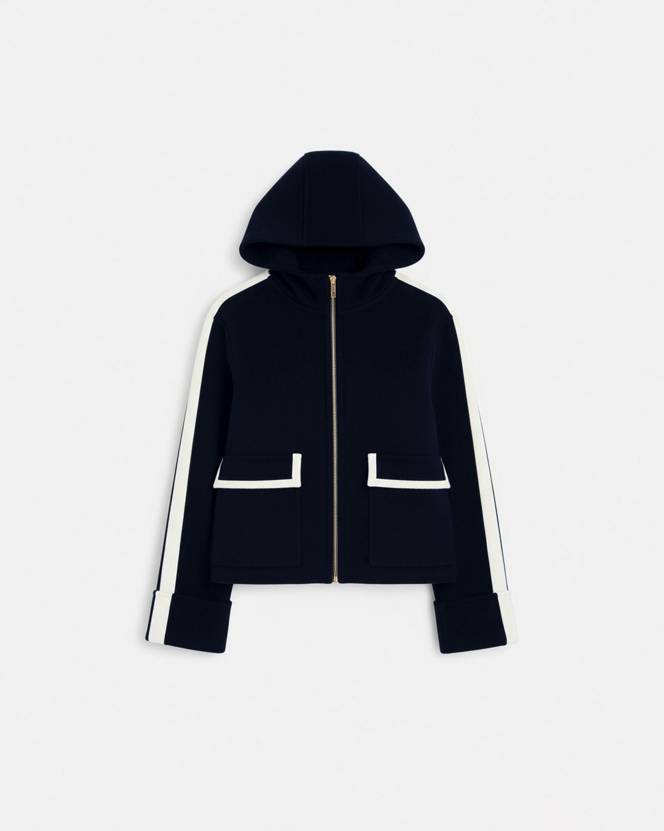 Manteau en laine bicolore nocturne contour cuir_5