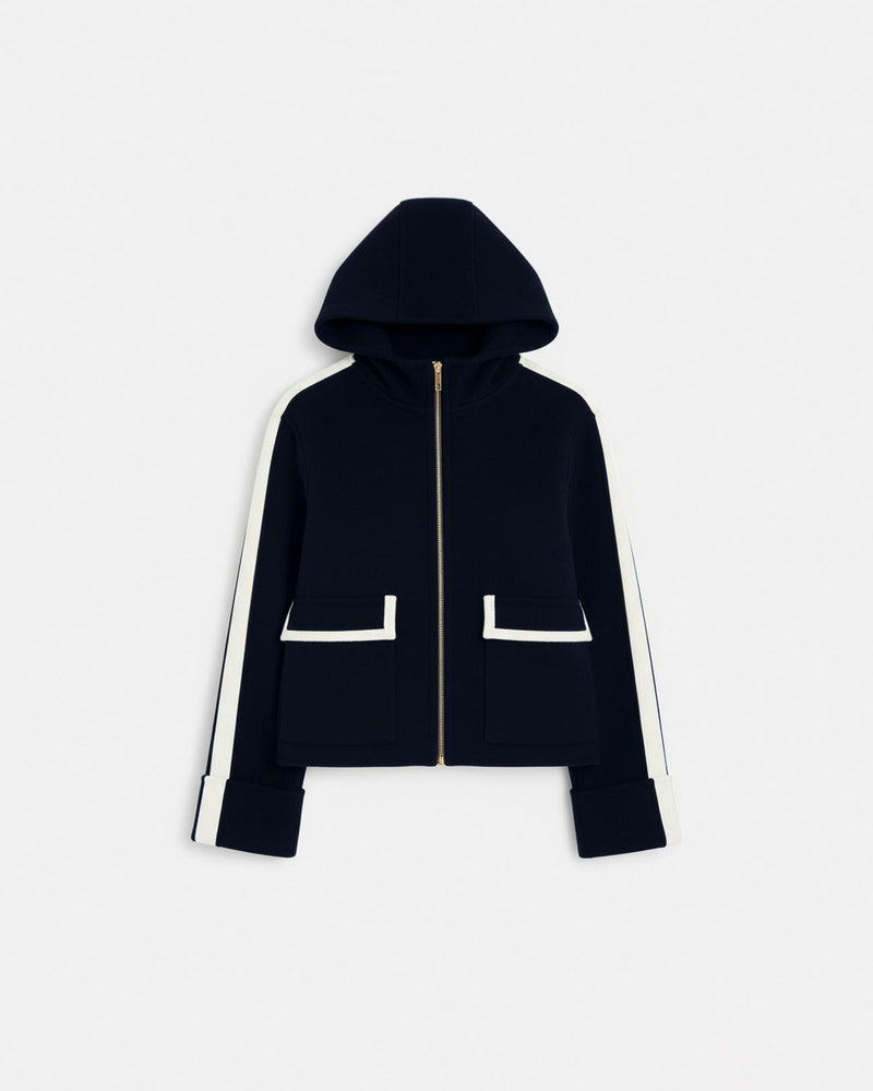 Manteau en laine bicolore nocturne contour cuir_5