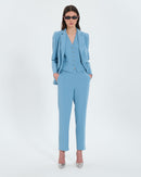 Pantalon ajusté en crêpe bleu_1