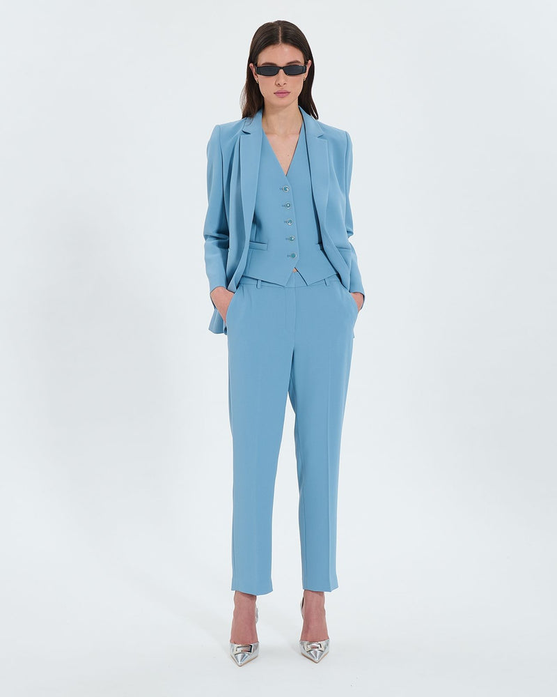 Pantalon ajusté en crêpe bleu_1