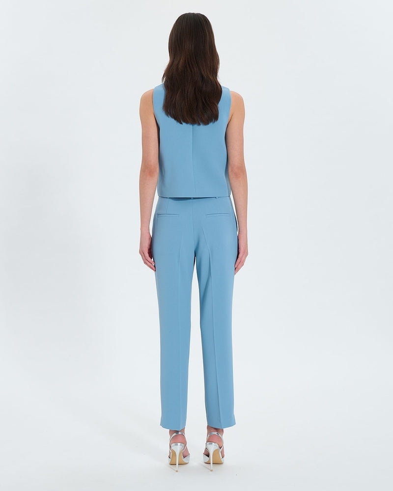 Pantalon ajusté en crêpe bleu_3