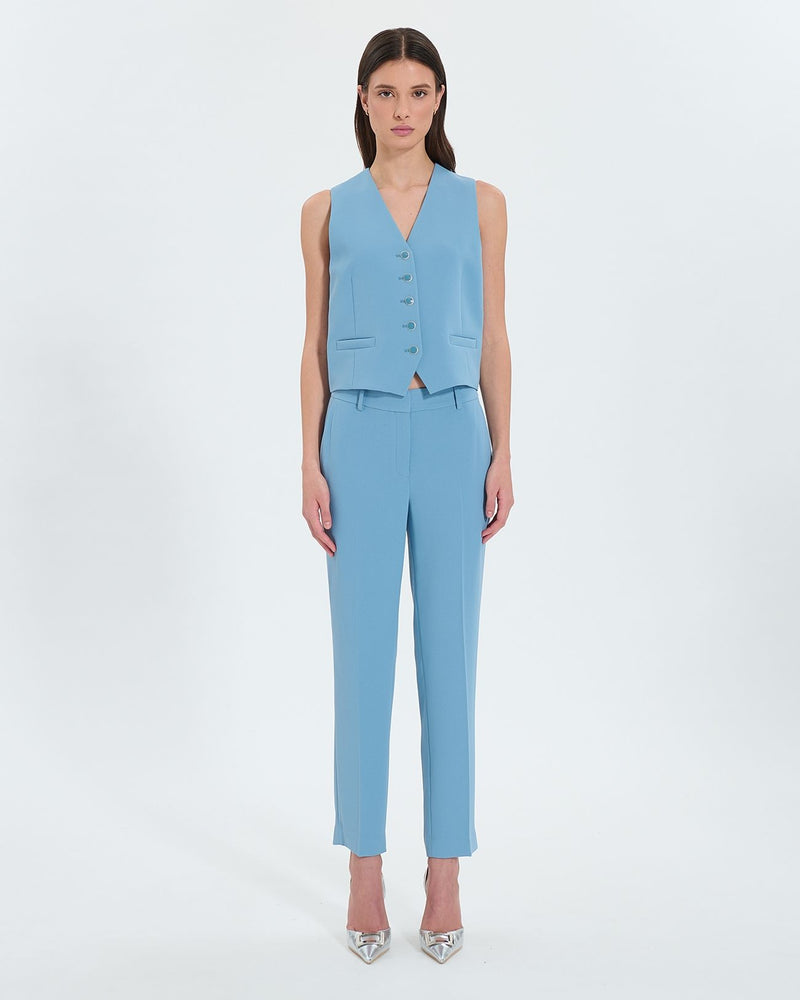 Pantalon ajusté en crêpe bleu_4