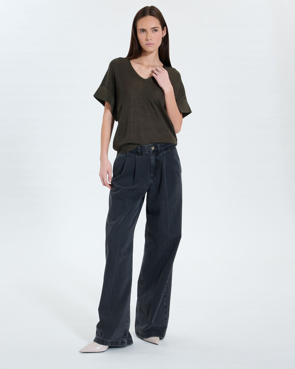 Thin khaki sequined sweater_2