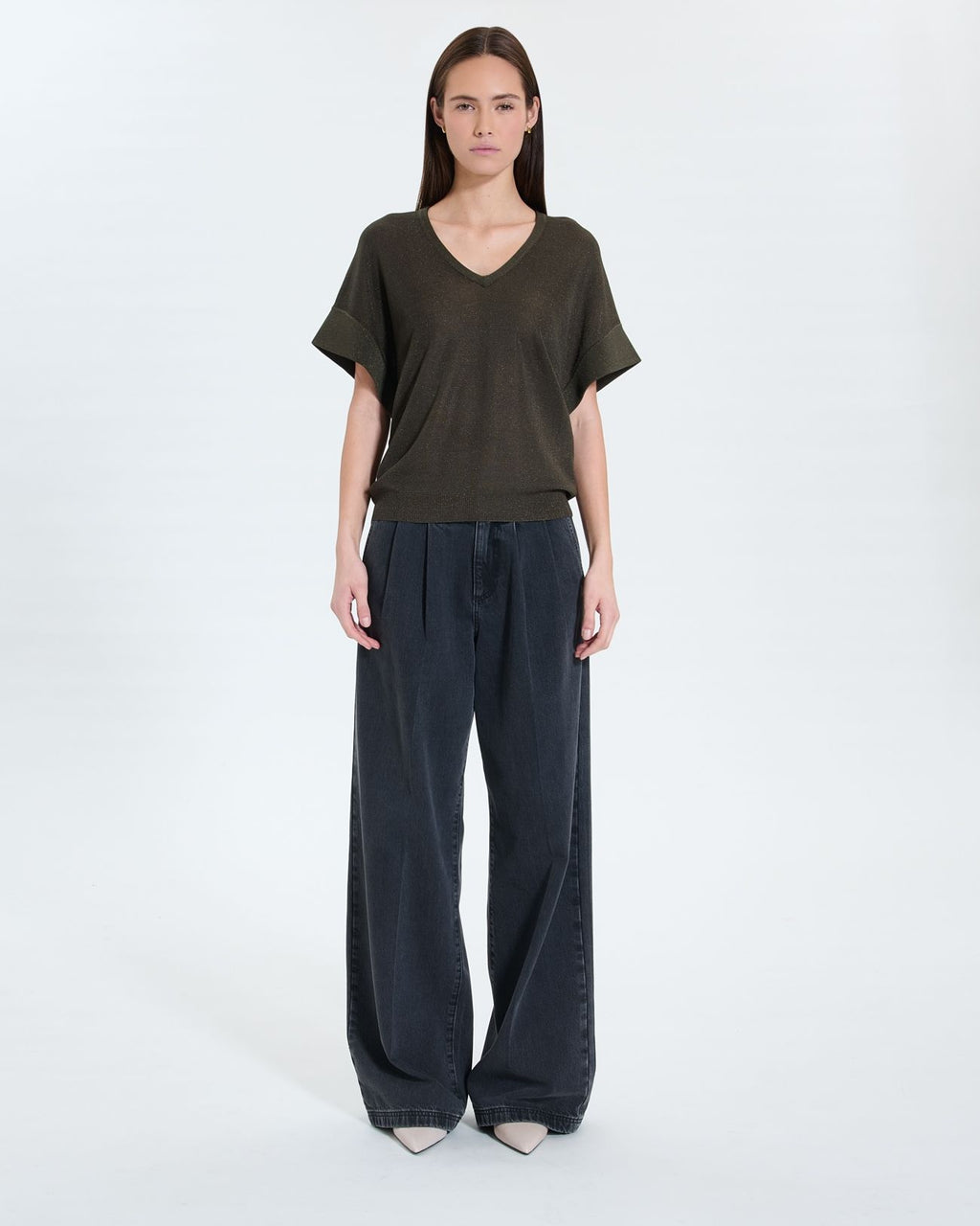 Thin khaki sequined sweater_3