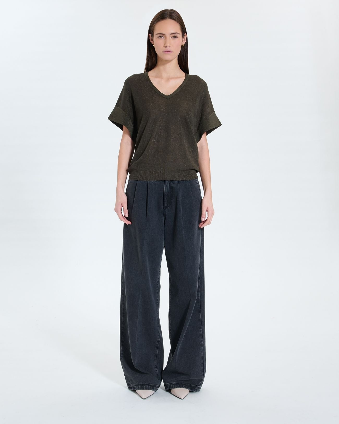 Thin khaki sequined sweater_3