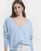 Thin sky blue V-neck sweater_1