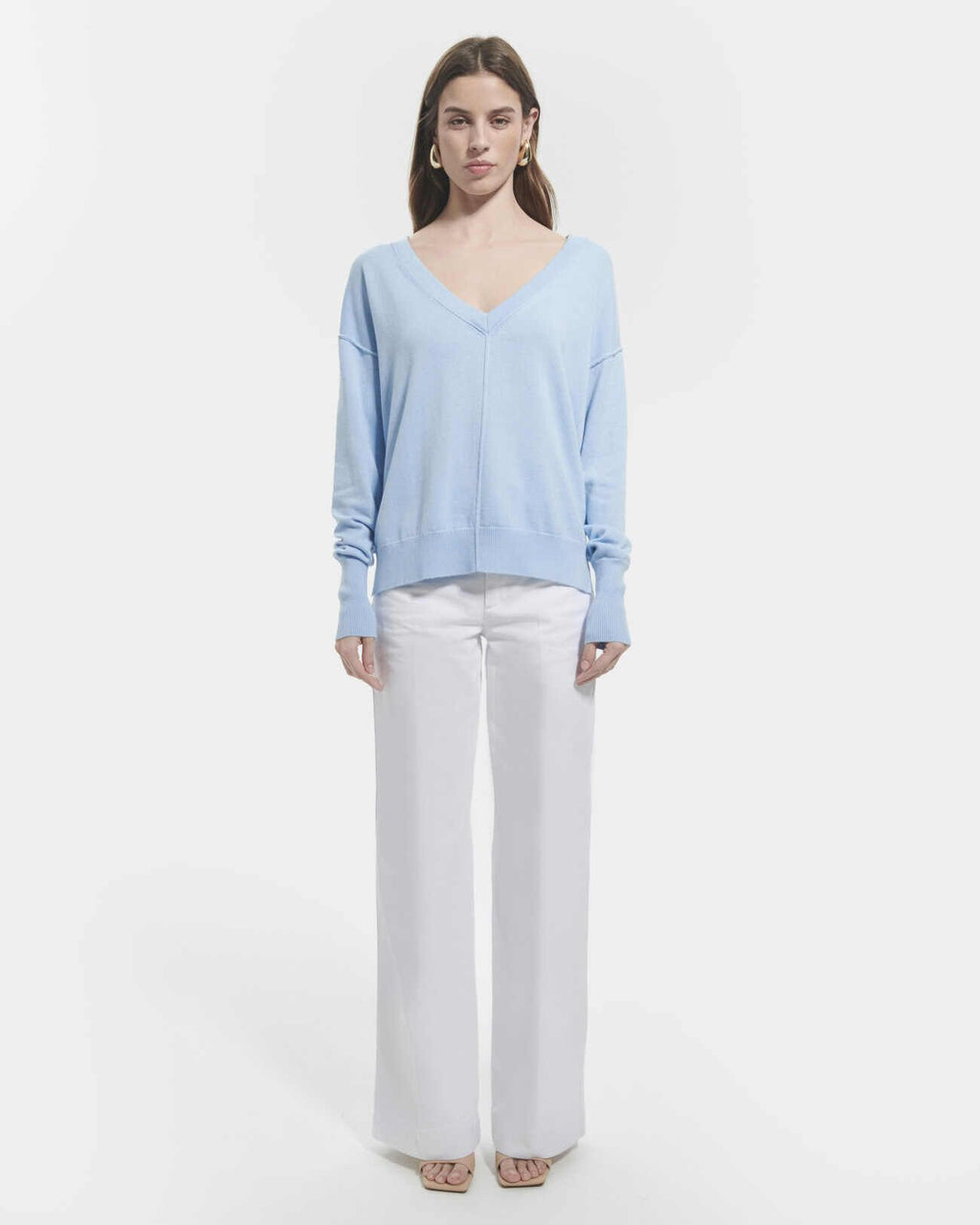Thin sky blue V-neck sweater_4