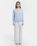 Thin sky blue V-neck sweater_4