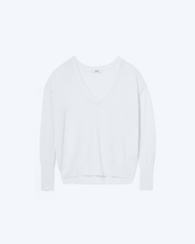 Pull fin à col V écru_5