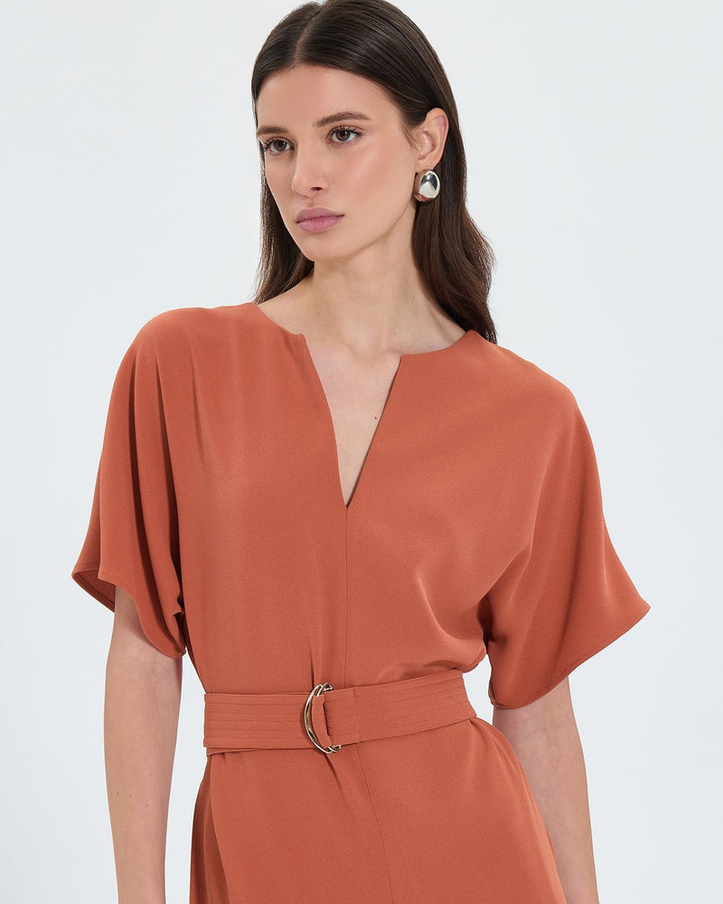 Robe fluide en crêpe brique_2