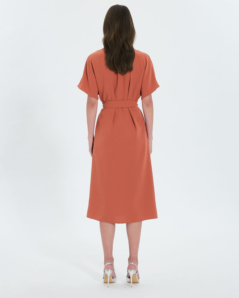 Robe fluide en crêpe brique_3