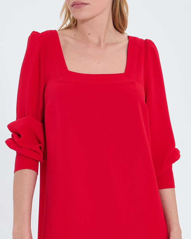 Robe courte en crêpe rouge_2