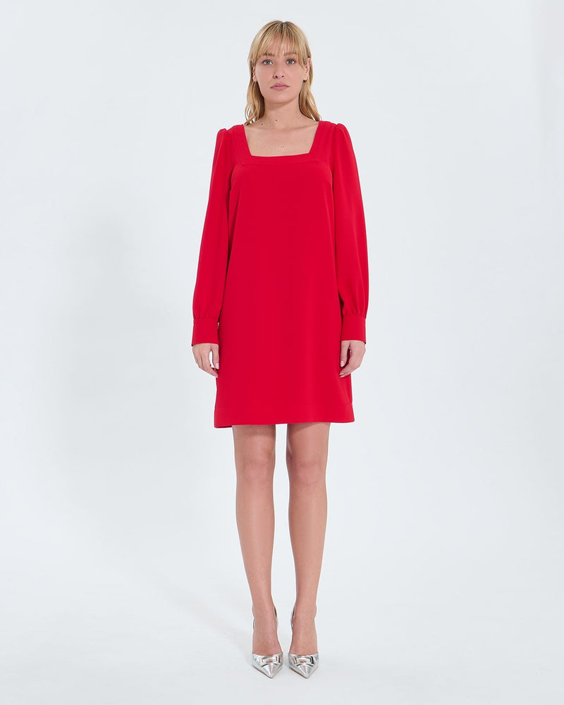 Robe courte en crêpe rouge_4