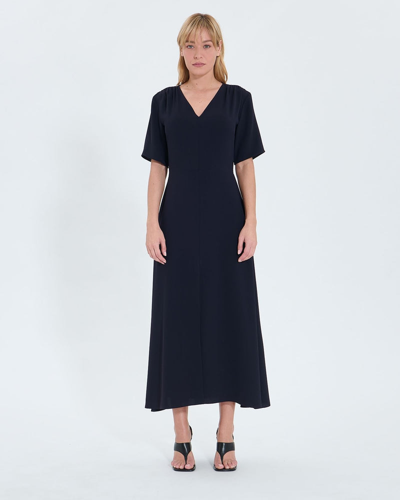 Robe évasée en crêpe nocturne_4
