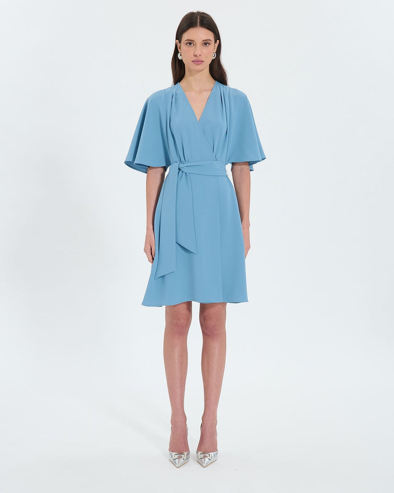 Robe portefeuille en crêpe bleue_1