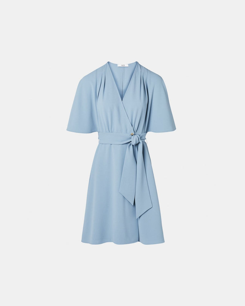 Robe portefeuille en crêpe bleue_4