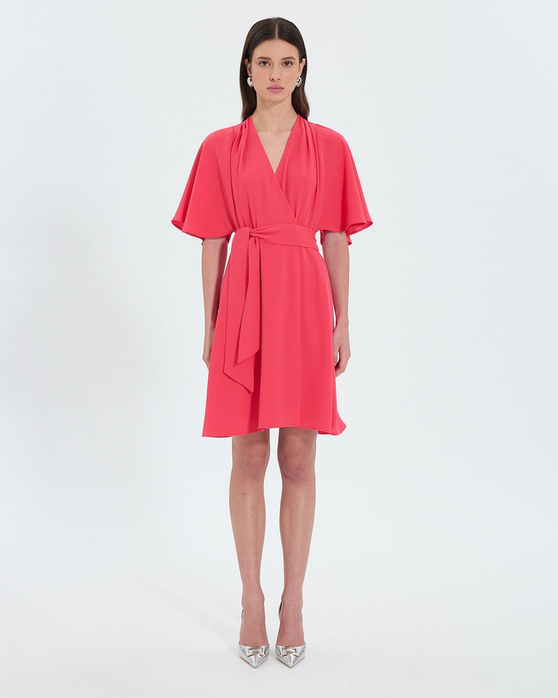 Robe portefeuille en crêpe corail_1