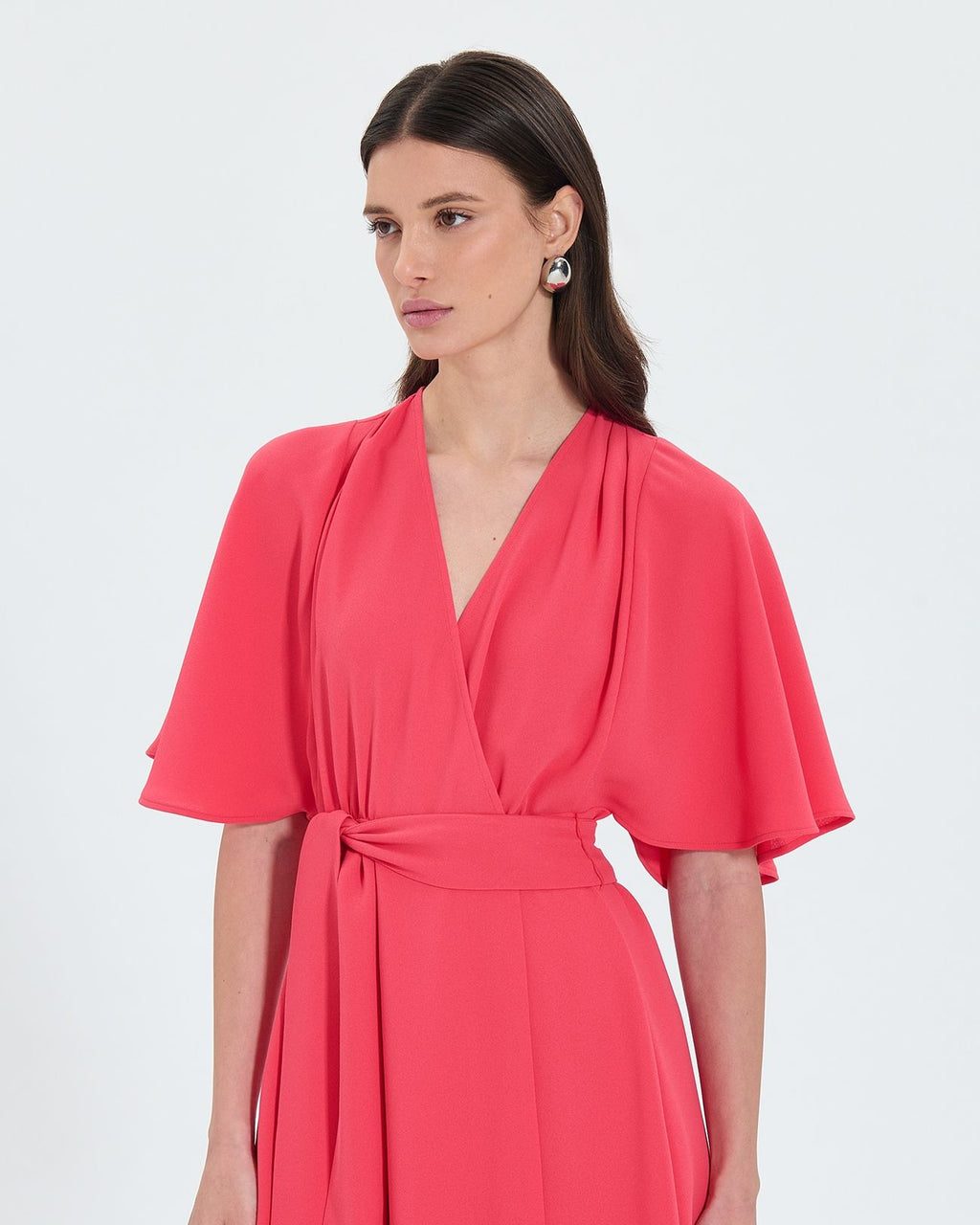 Robe portefeuille en crêpe corail_2