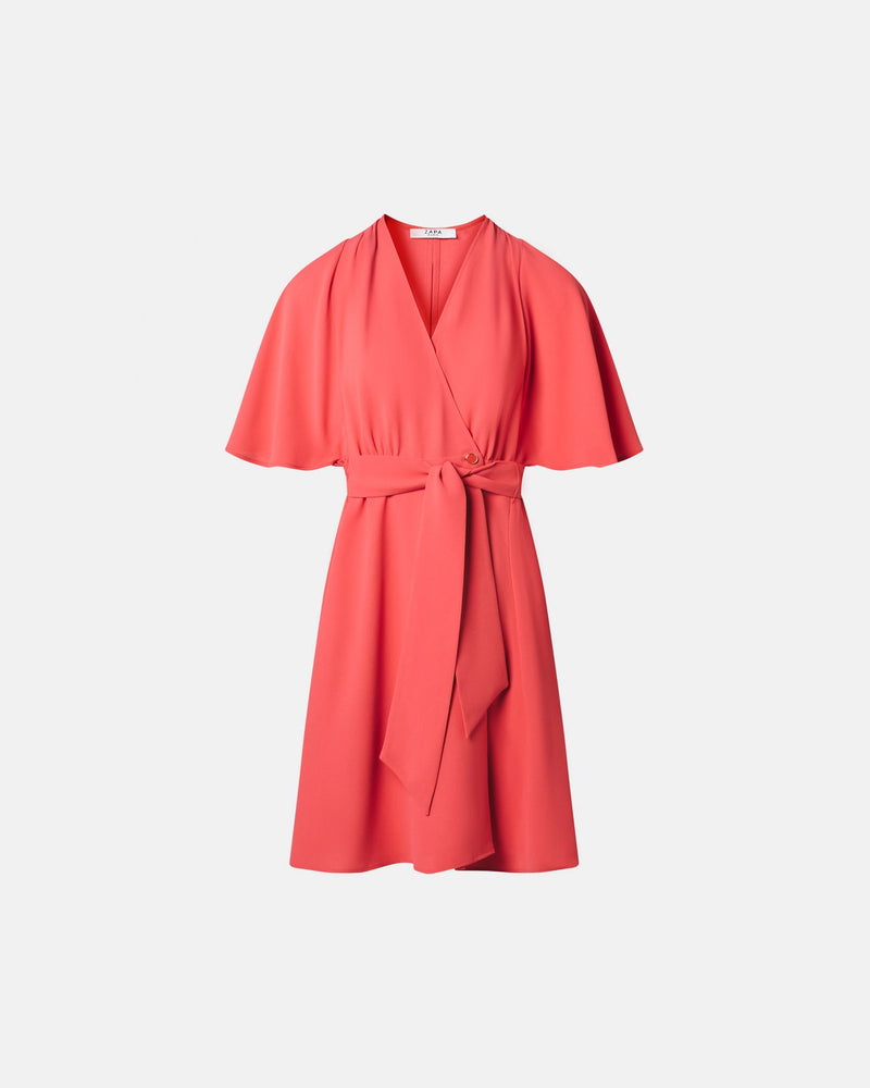 Robe portefeuille en crêpe corail_4