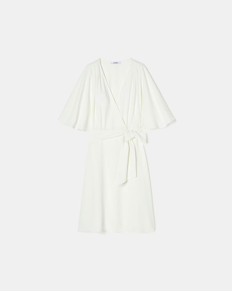 Robe portefeuille en crêpe écrue_1