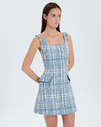 Robe courte en tweed bleue_3