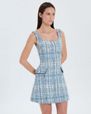 Robe courte en tweed bleue_3