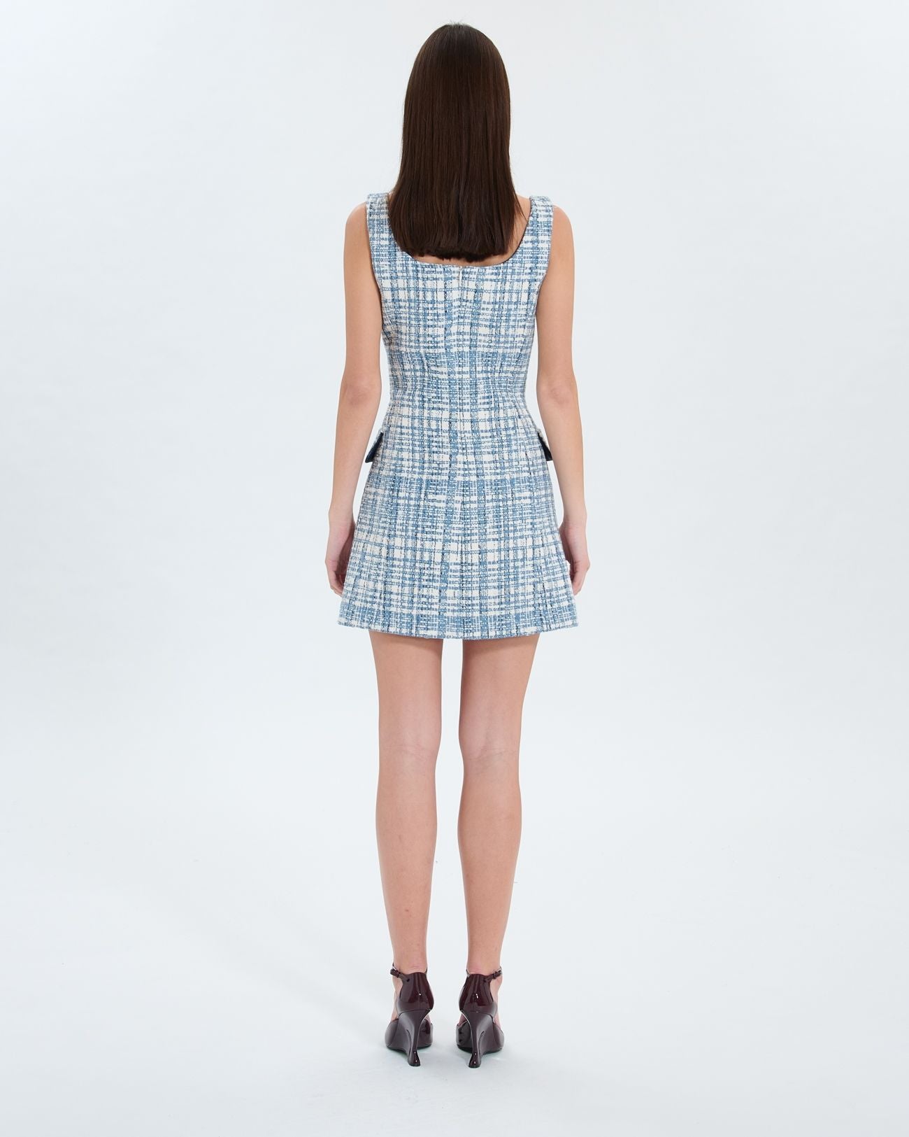 Robe courte en tweed bleue_4