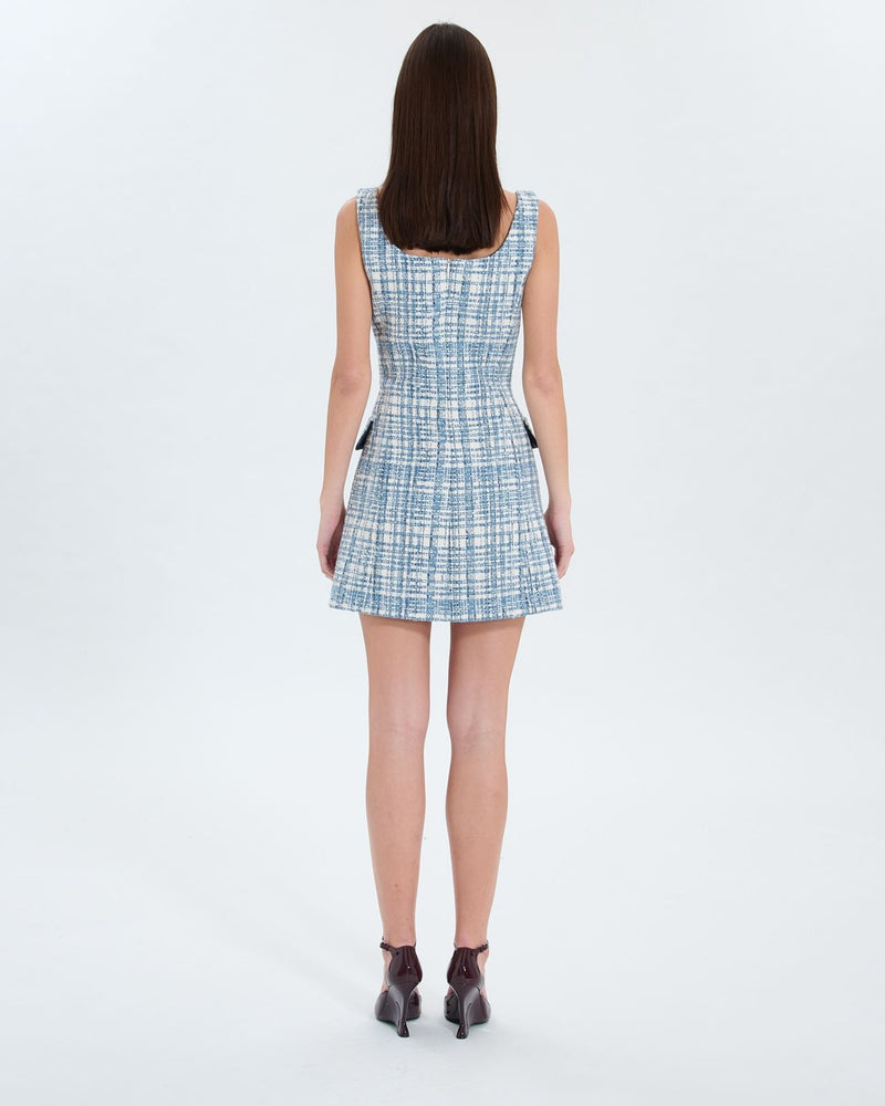 Robe courte en tweed bleue_4