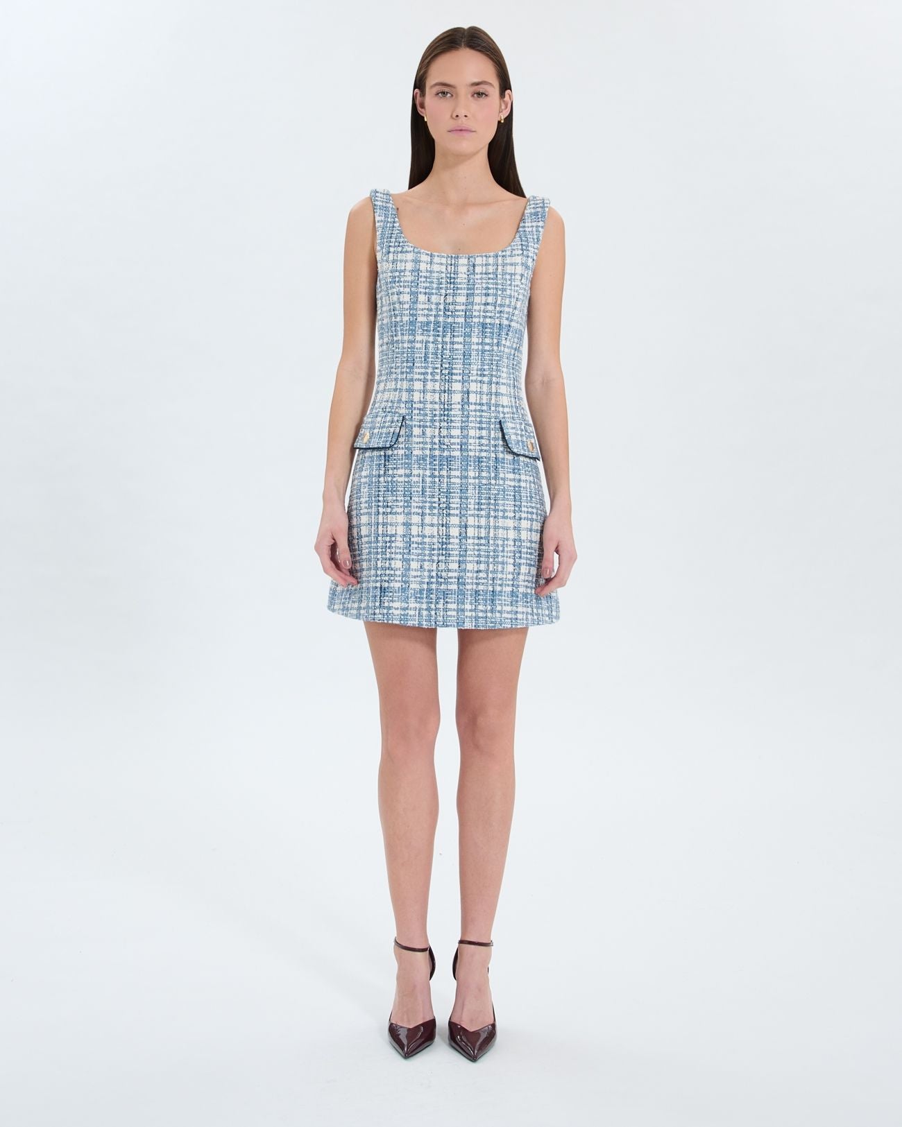 Robe courte en tweed bleue_5