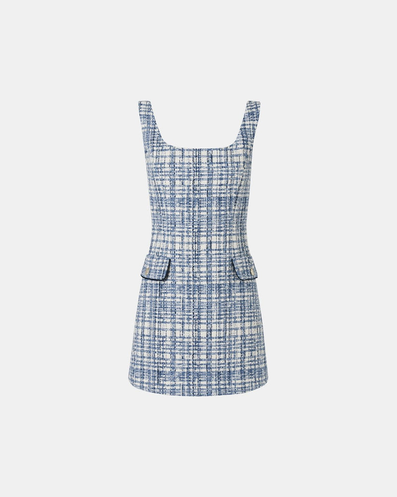 Robe courte en tweed bleue_6
