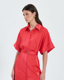 Robe chemise satinée corail_2