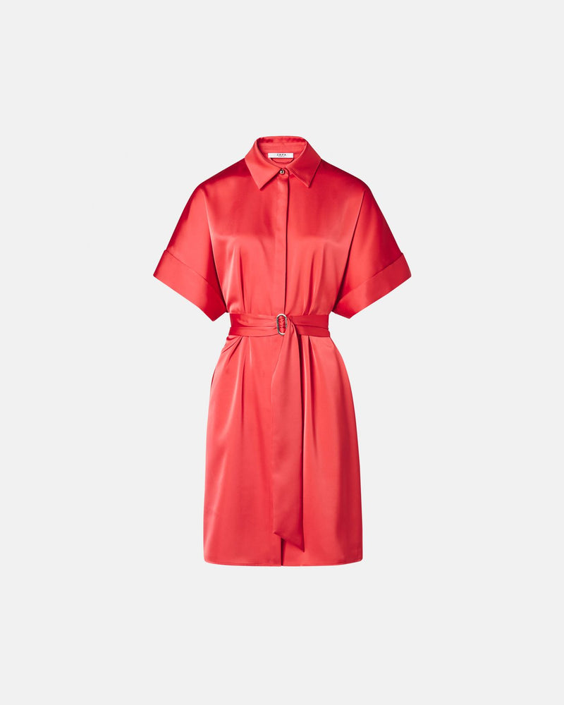 Robe chemise satinée corail_4