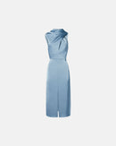 Robe asymétrique satinée bleue_4