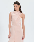 Robe asymétrique satinée nude_2
